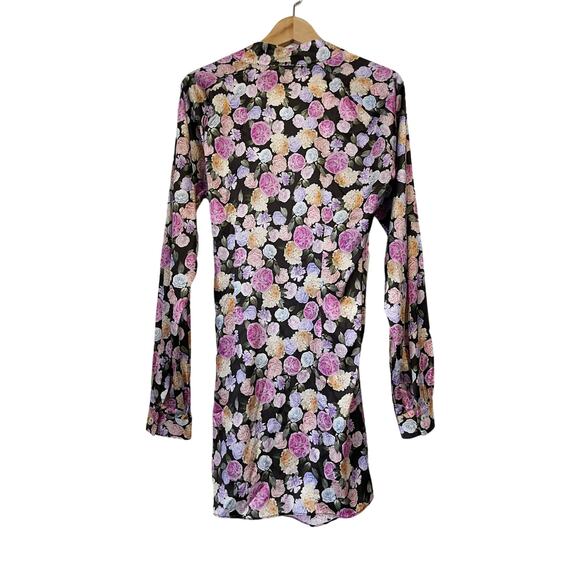 ART DEALER NWT Margot Ruched Floral Print Satin Wrap Mini Dress Size L - Picture 10 of 16